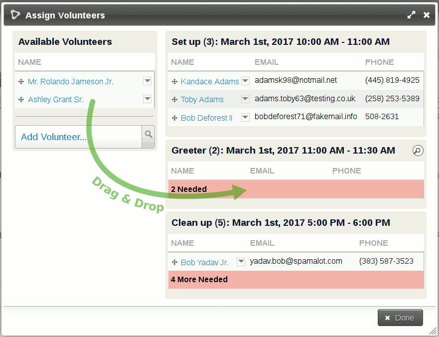 Assign Volunteers screenshot